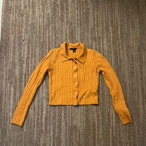 Women's Mustard Ribbed Button-Up Cardigan